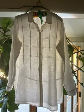 J.Jill Love Linen 100% Linen White Button Front Shirt Women’s Medium EUC